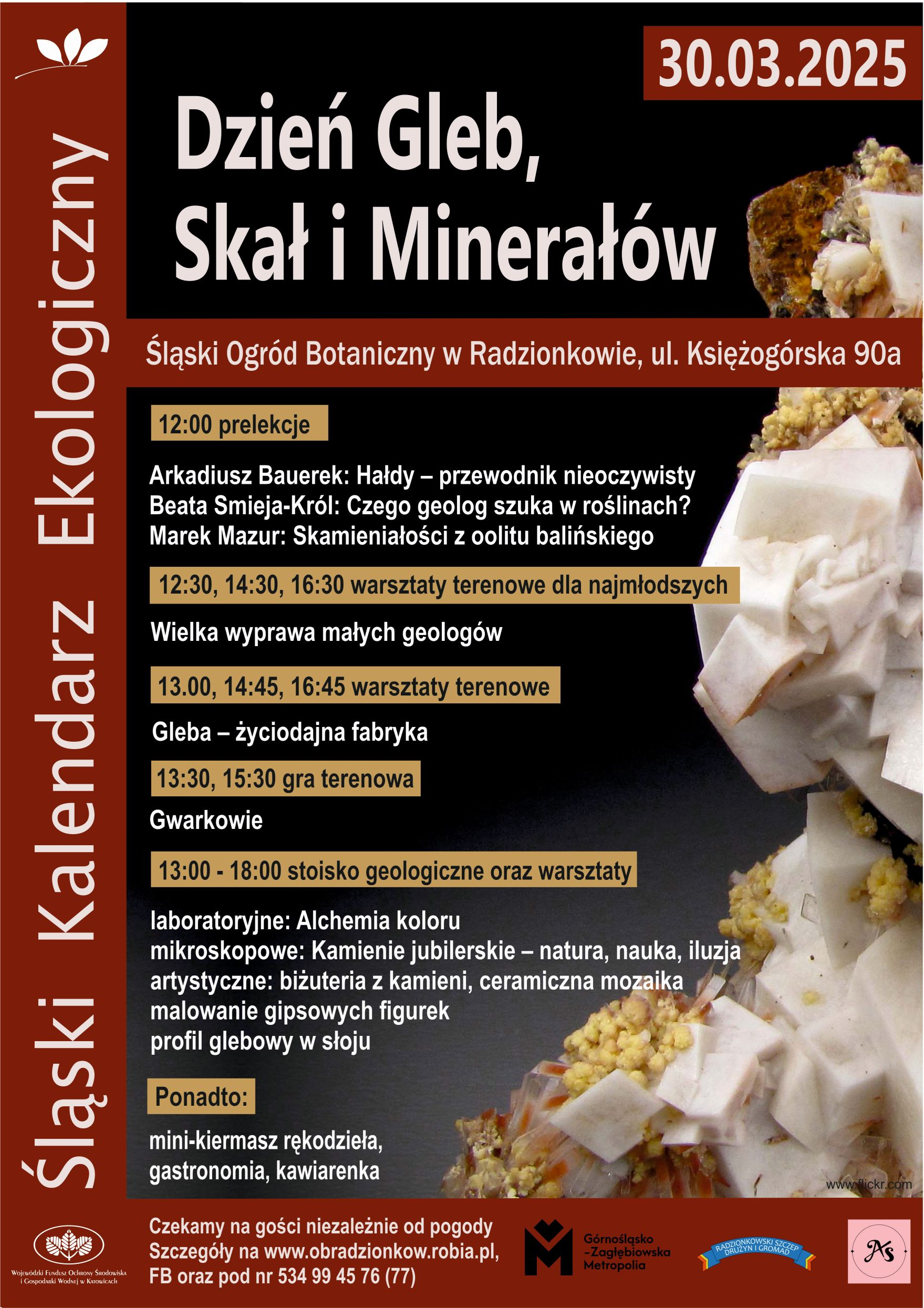 Plakat informujący o Dniu Gleb, Skał i Minerałów